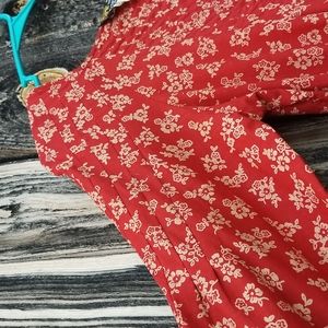 Vintage 70’s India Red Floral Block Print Cotton Long Prairie MaXi Dress RELIK S